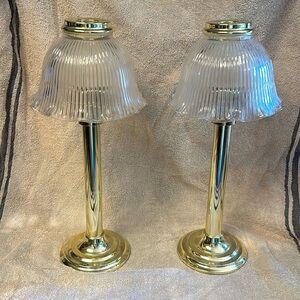 Gold color candlestick holders never used old tapered candle fit for decoration